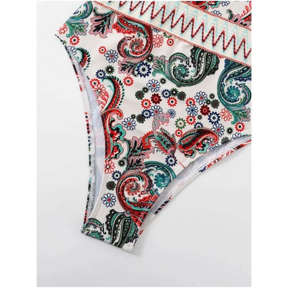 Paisley Floral Print One Piece Monokini Swimsuit Beach - Picture 5 of 5